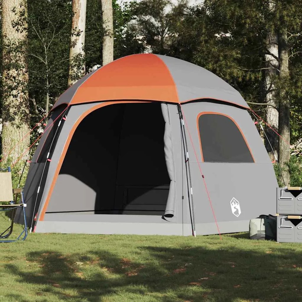 Tenda familiar estilo Igloo 6 pessoas imperm. cinza/laranja