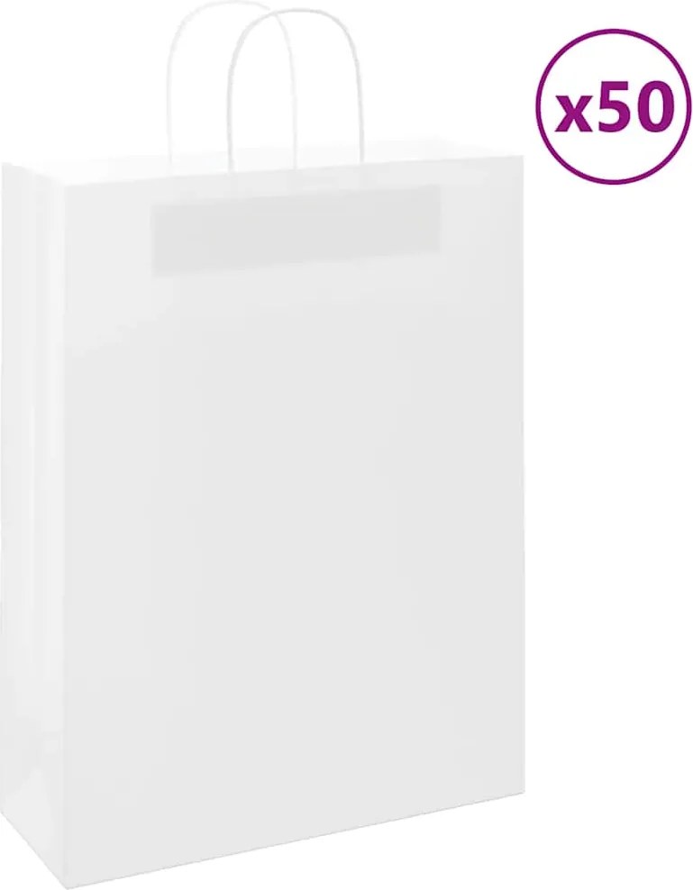 vidaXL Sacos de papel 50 unid com alças branco 32x12x42 cm