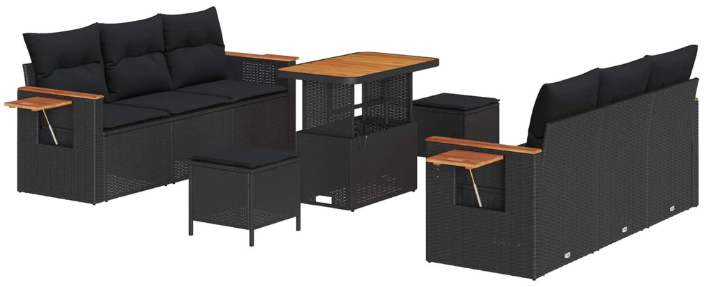 vidaXL Conjunto de Sofá de Jardim com almofada 9 pcs Preto