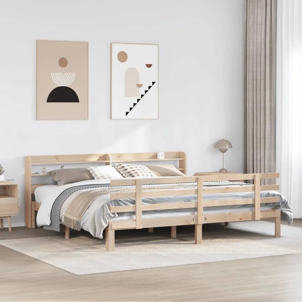 vidaXL Estrutura de cama com cabeceira 180x200 cm pinho maciço