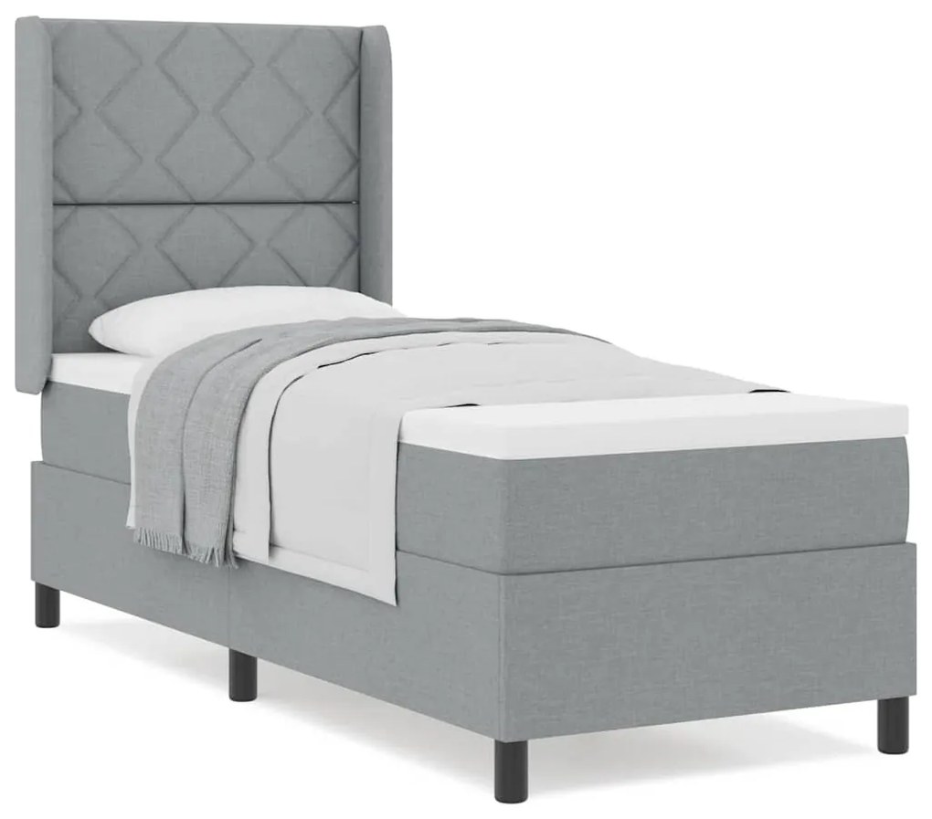 Cama com Estrado e Colchão Cinza Claro 90x190 cm em Tecido
