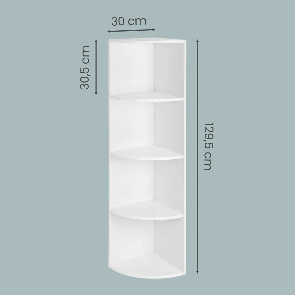 Estante de canto com 4 prateleiras 30,5 x 130 x 30,5 cm branca