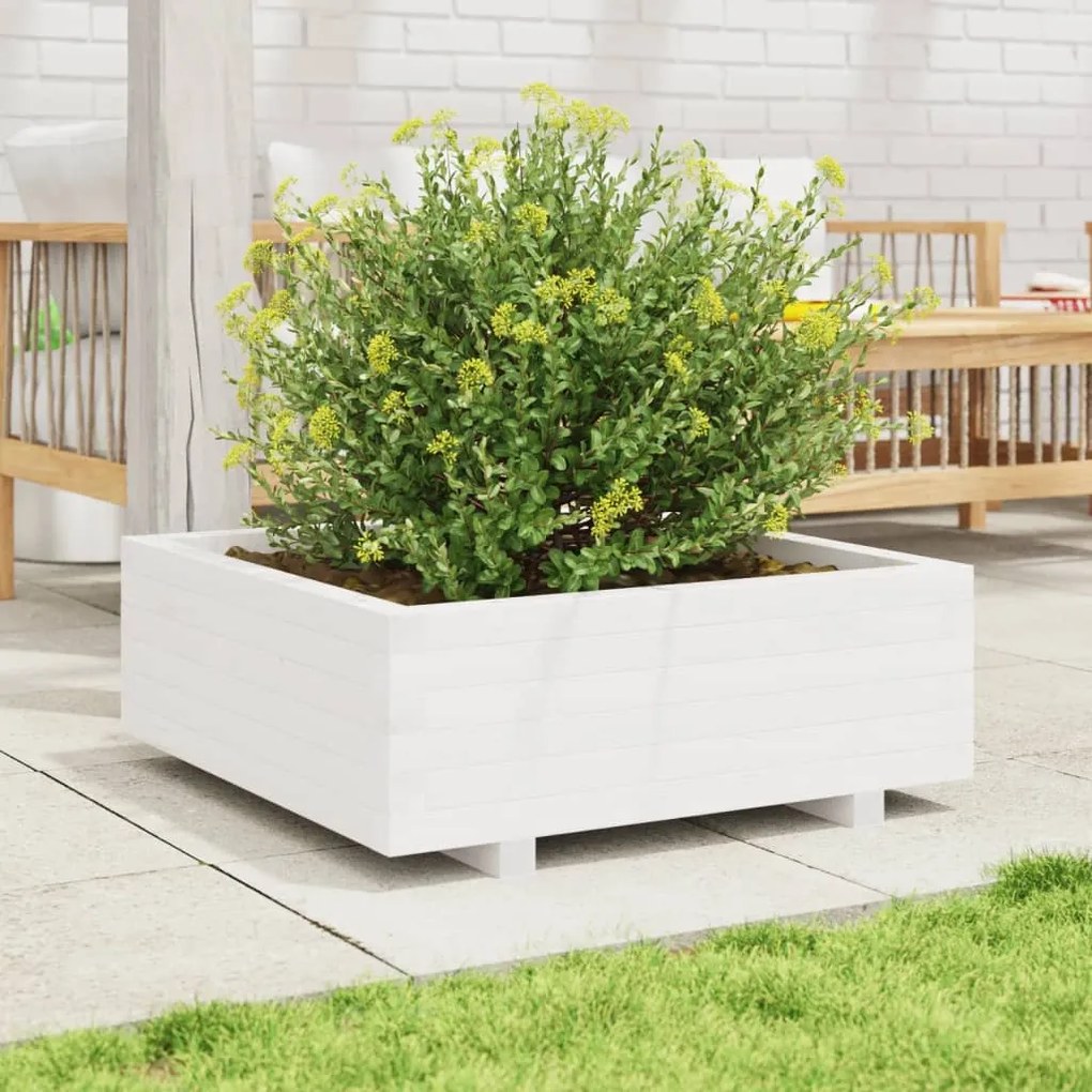 Vaso/floreira de jardim 70x70x26,5 cm pinho maciço branco
