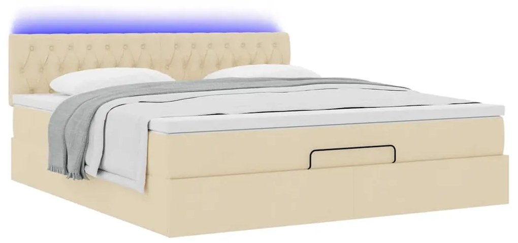 Estrutura de cama otomana com colchão tecido creme 160x200cm