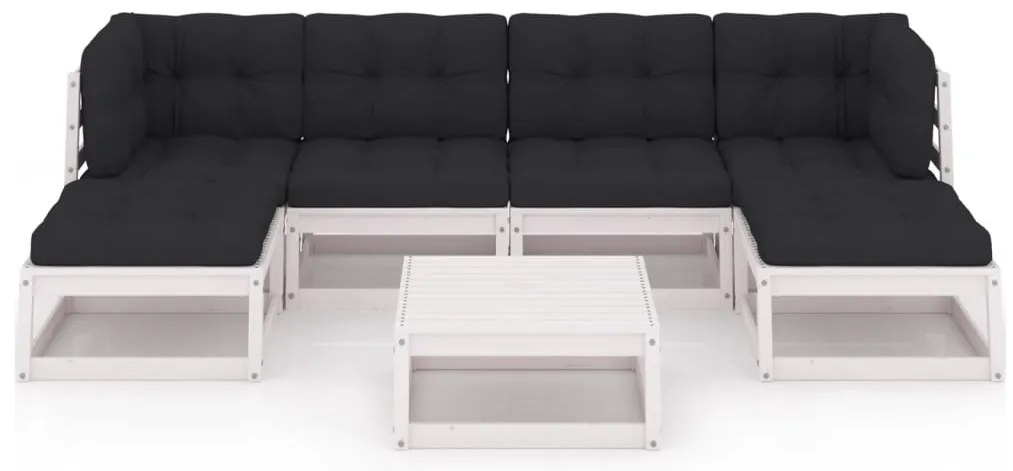 7 pcs conj. lounge de jardim c/ almofadões pinho maciço branco