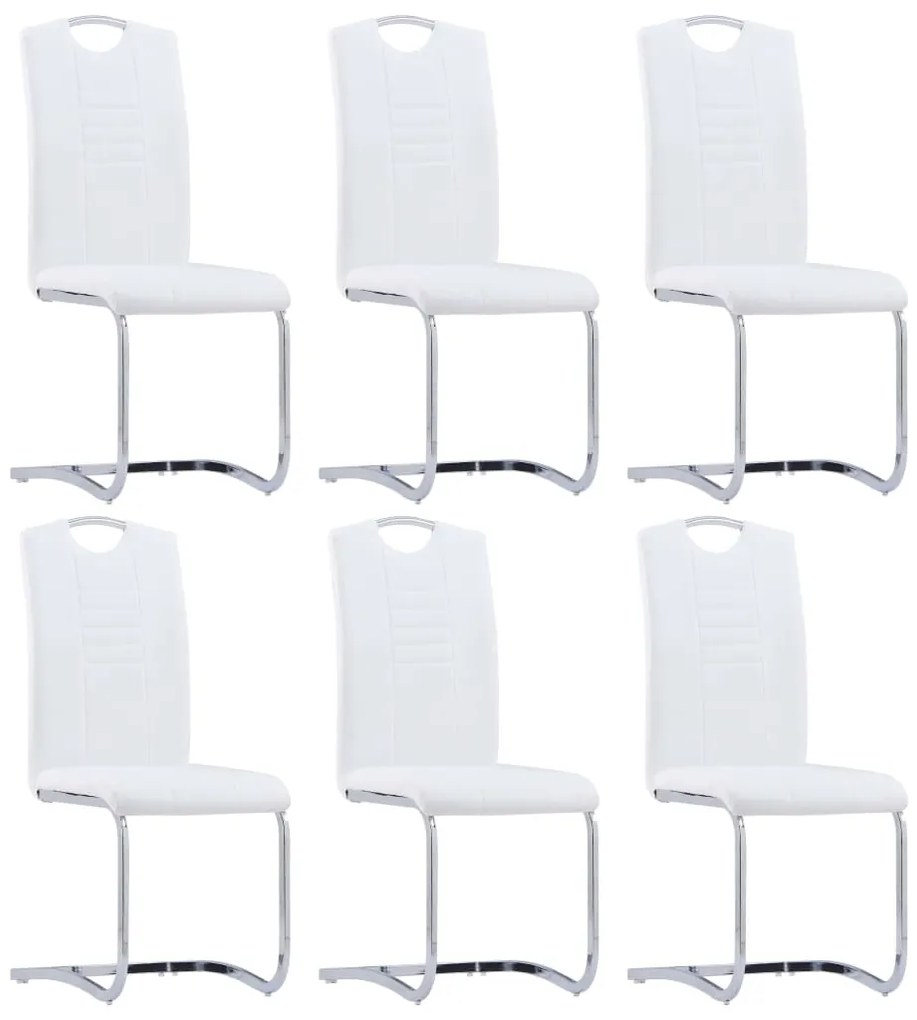 Cadeiras de jantar cantilever 6 pcs couro artificial branco