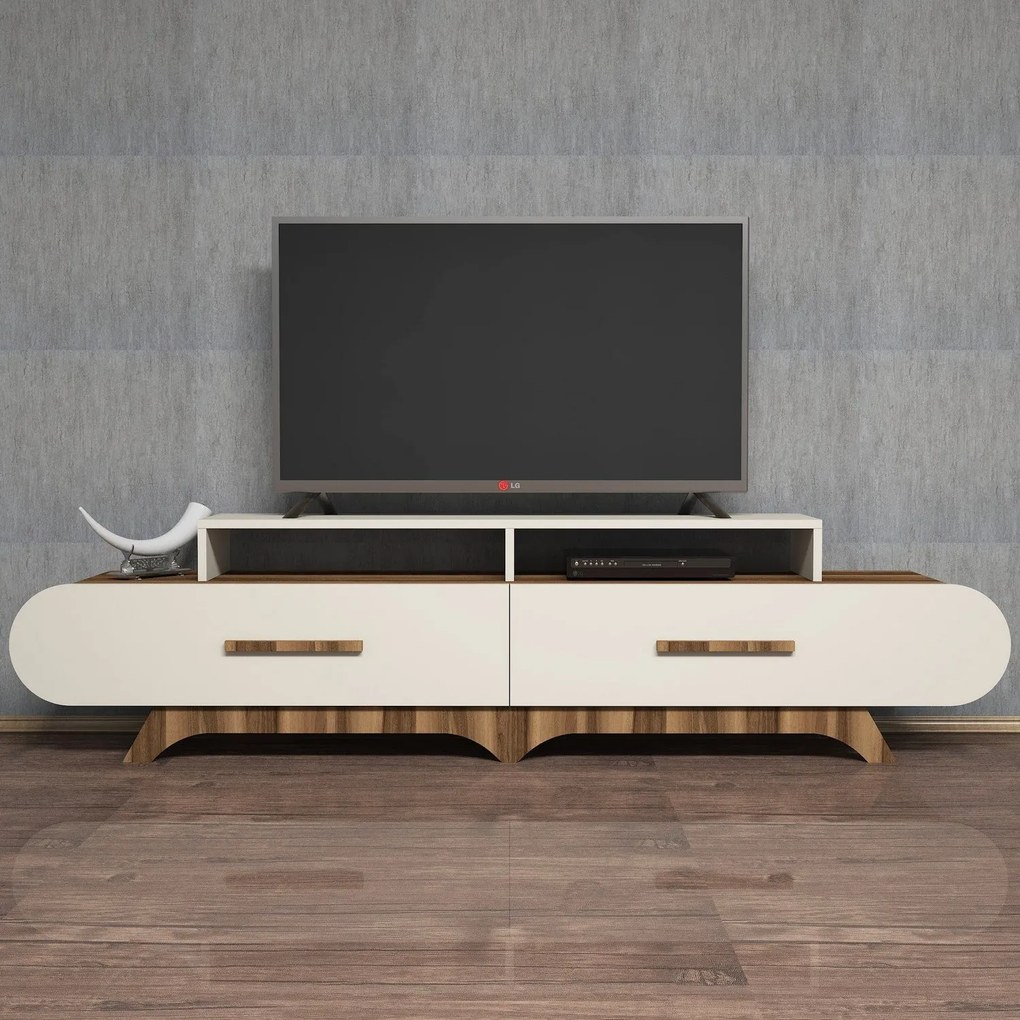 Móvel TV Flora – Nogueira e Creme – 205x50x36,8 cm