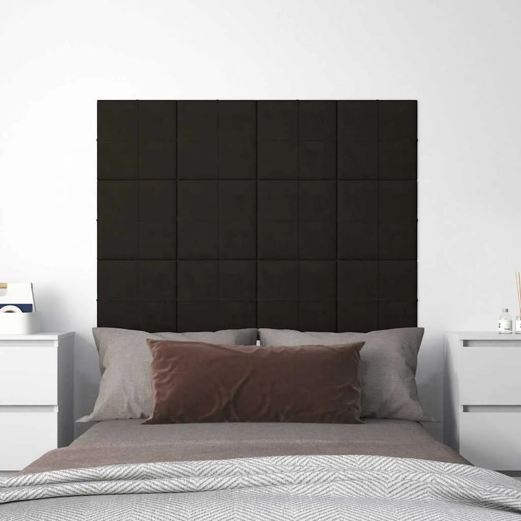 vidaXL Painel de parede 12 pcs 30x30 cm veludo 1,08 m² preto