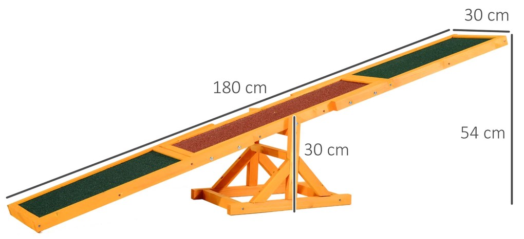 Baloiço para Cães Agility Exercício de Treinamento para Animais de Estimação com Superfície Antiderrapante Carga Máxima de 50kg 180x30x30cm Multicor