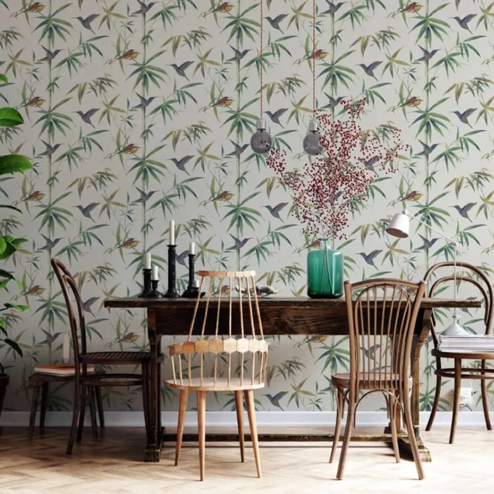 431356 Noordwand Papel de parede Kolibri and Bamboo cru