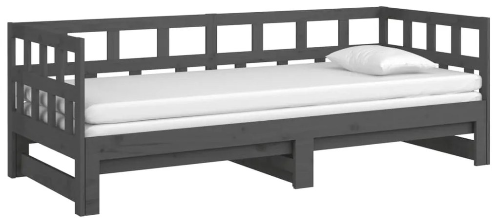 Estrutura sofá-cama de puxar pinho maciço cinza 2x(90x190) cm