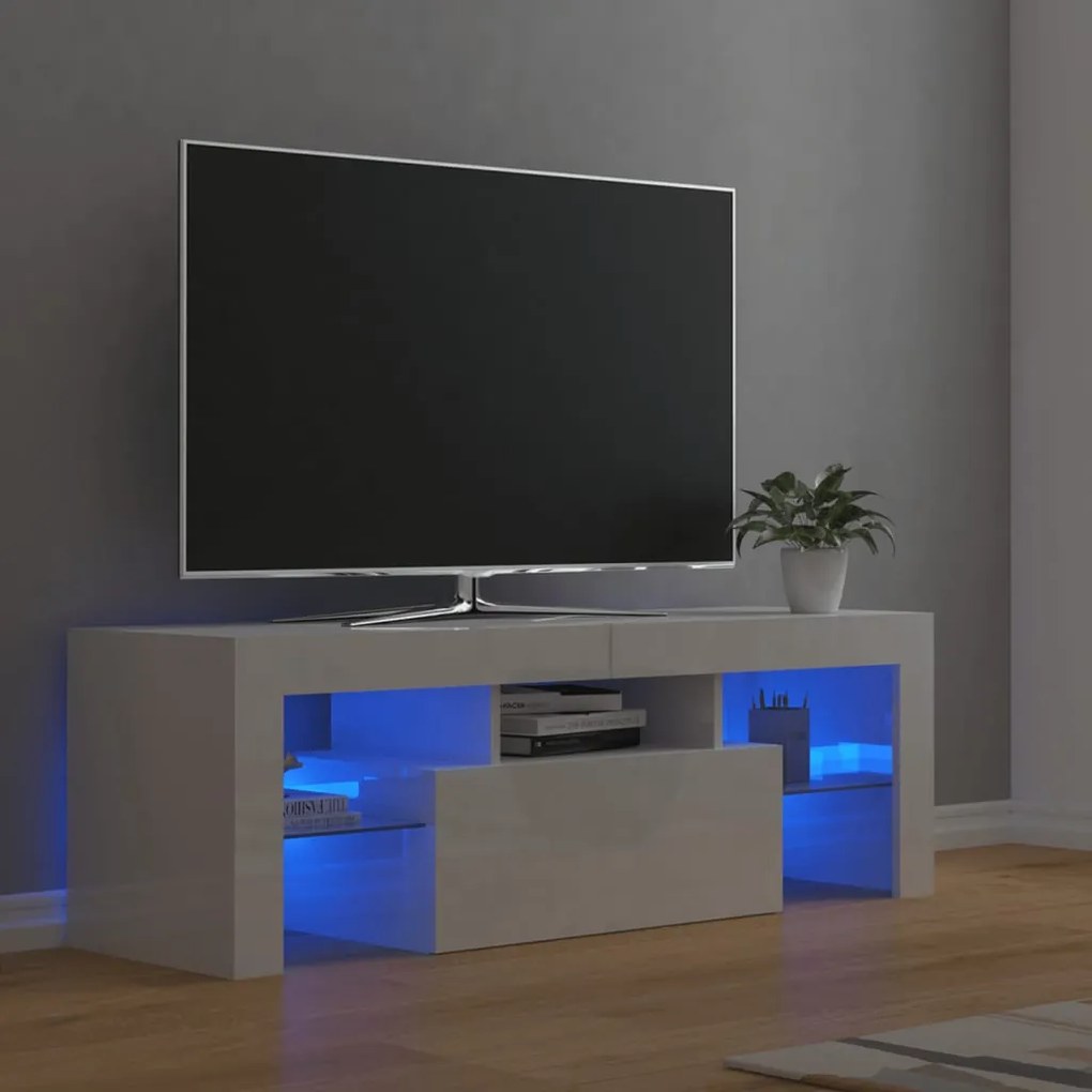 Móvel de TV com luzes LED 120x35x40 cm branco brilhante
