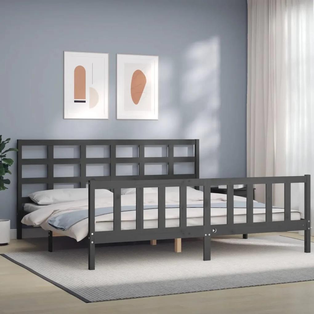 3192123 vidaXL Estrutura de cama com cabeceira 200x200 cm madeira maciça cinza