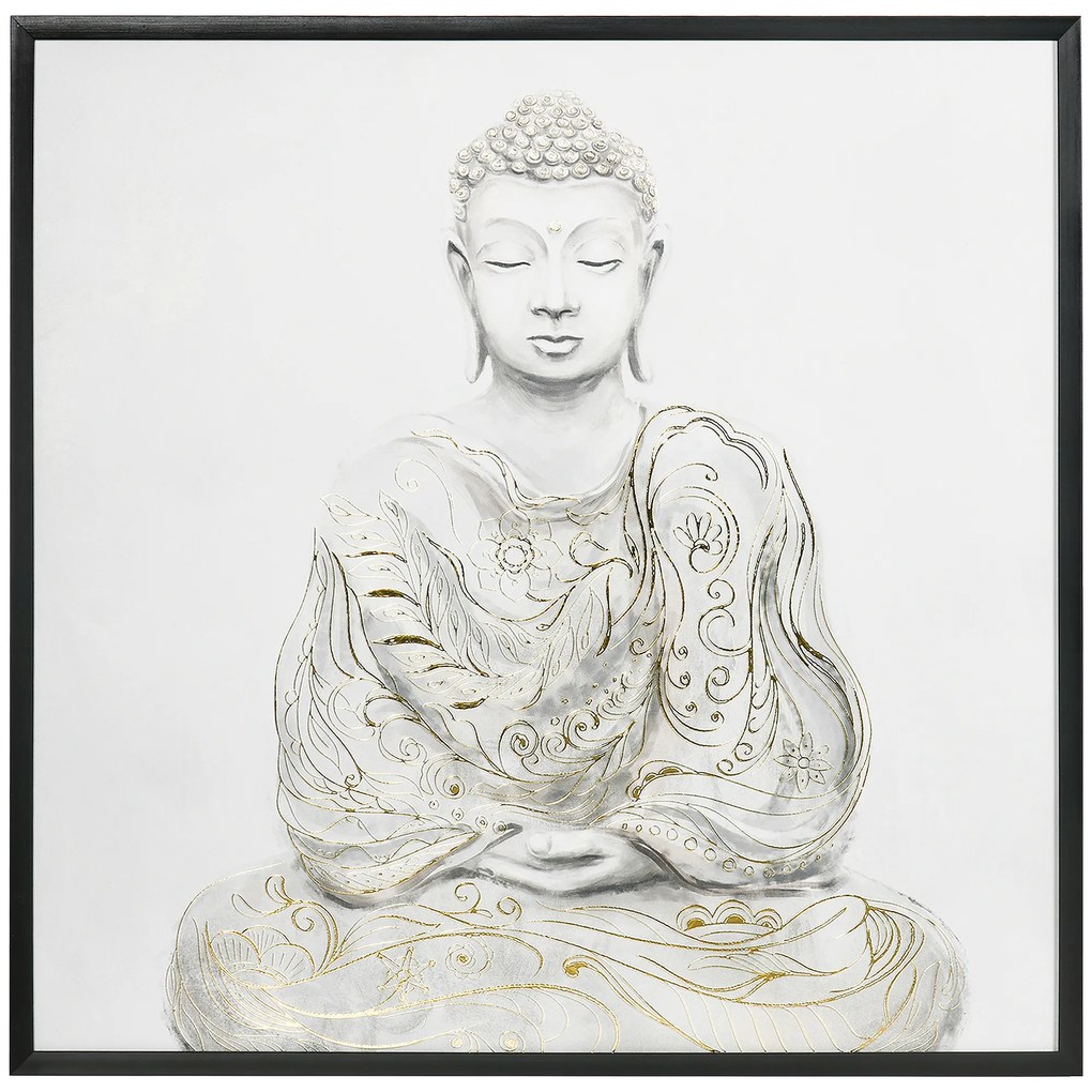 HOMCOM Pintura em Lona de Buda 83x83cm com Textura Dourada Impressão Artistica Quadro de Parede para Decoração Multicor