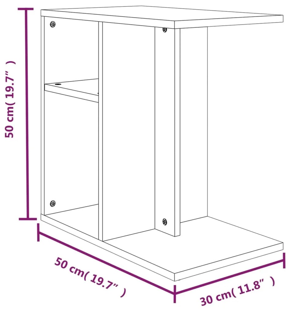 Mesa de apoio 50x30x50 cm derivados de madeira cinzento sonoma