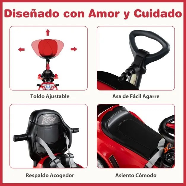 Andarilho crianças forma carro 3 em 1 Carro deslizante com guiador, buzina, música, luz e cinto de segurança Vermelho