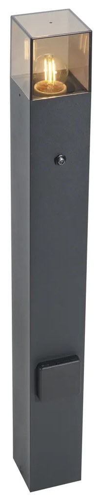 Candeeiro de Poste Exterior Moderno Preto com Vidro Fumê 70cm com Sensor Crepuscular IP44 - Denmark