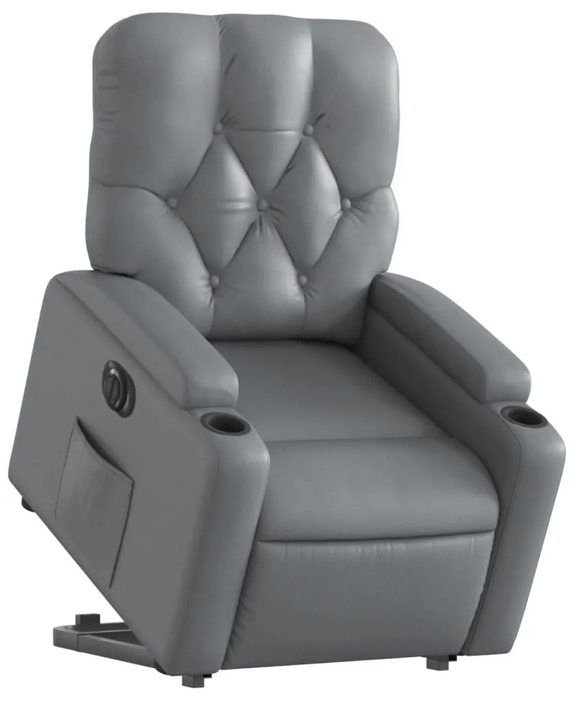 Poltrona reclinável elevatória elétrica couro artif. cinzento
