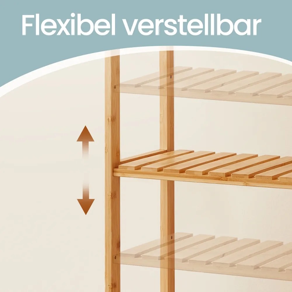 Estante casa banho em bambu com 6 prateleiras 26 x 60 x 160,9 cm Bege