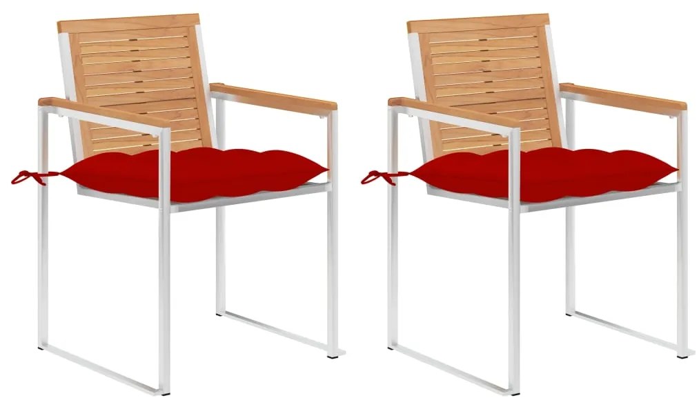 Cadeiras de jardim com almofadões 2 pcs teca maciça e aço