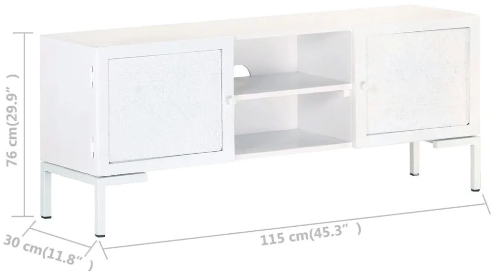 Móvel de TV 115x30x46 cm madeira de mangueira maciça branco