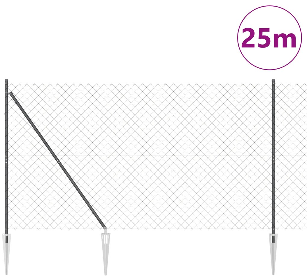 Cerca de Cadeia com 13 Estacas 1,6x25 m Aço Galvanizado