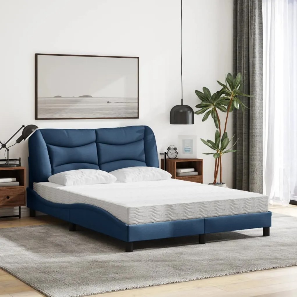 Cama com colchão 140x190 cm tecido azul