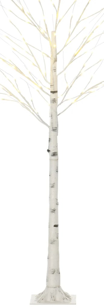 HOMCOM Árvore de Bétula com 96 Luzes LED IP44 Branco Quente Ramos Flexíveis e Base de Candeeiro 22x22x180 cm Branco | Aosom Portugal