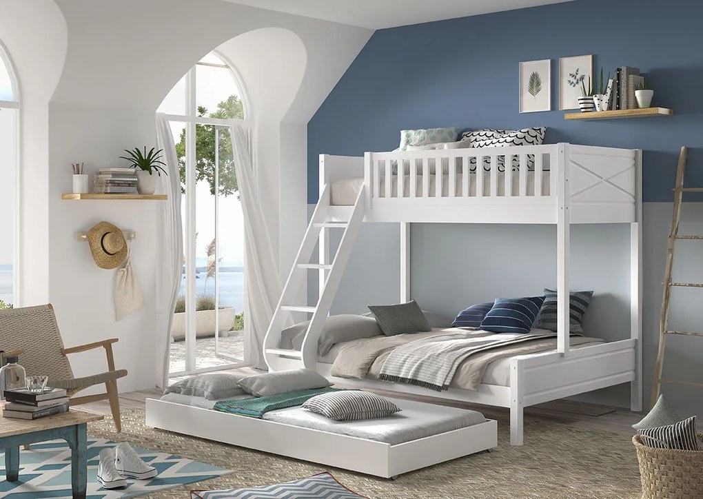 Conjunto cama Infantil SCOTT + cama familiar + cama inferior BRANCA