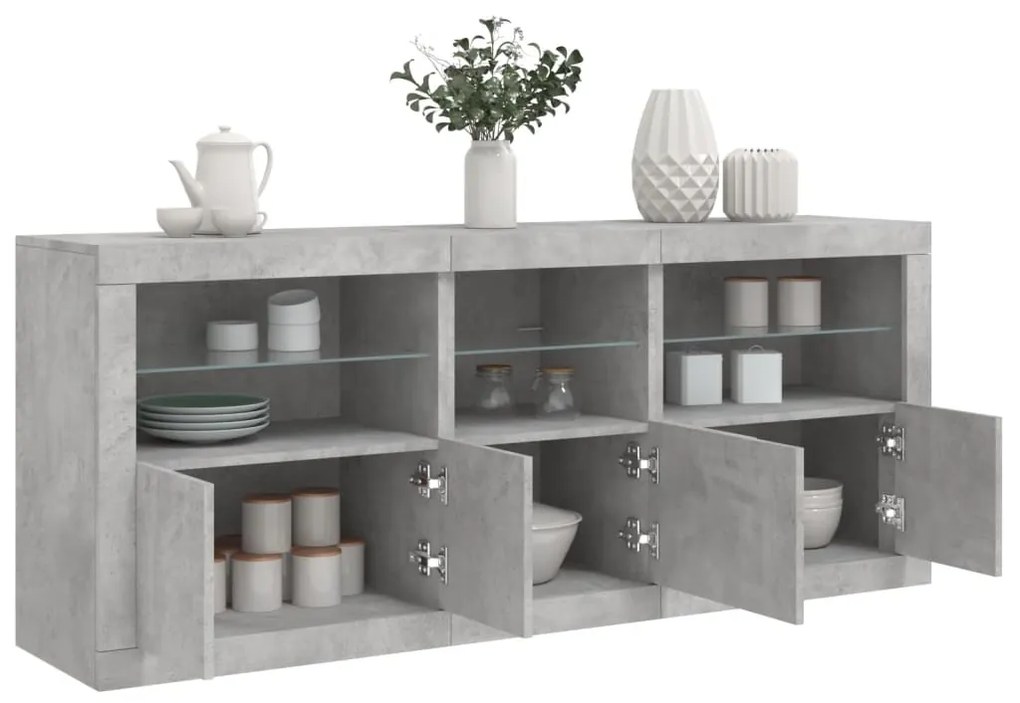 Aparador com luzes LED 162x37x67 cm cinzento cimento