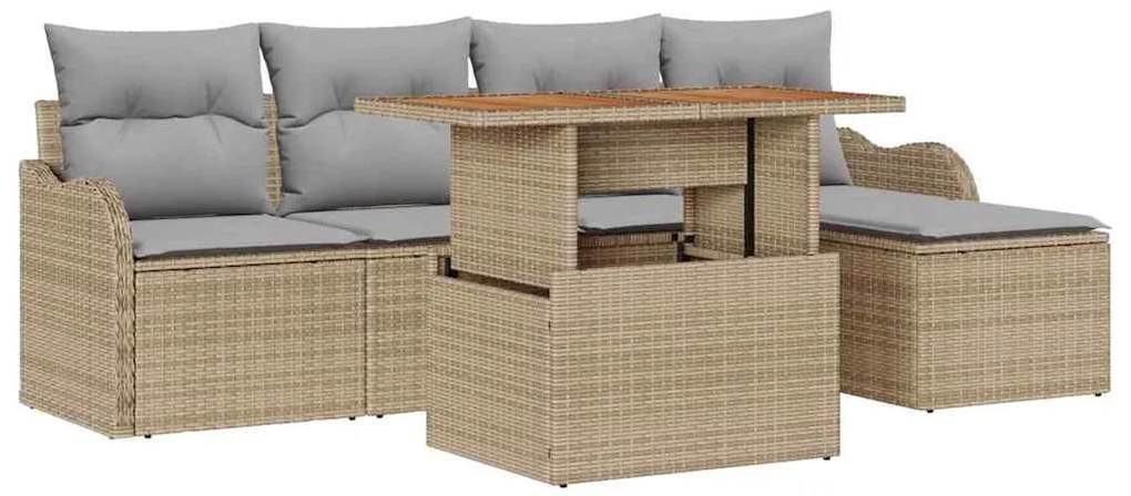 Conjunto de Sofá de Jardim 6 Peças com Almofadas Bege em Rattan Sintét