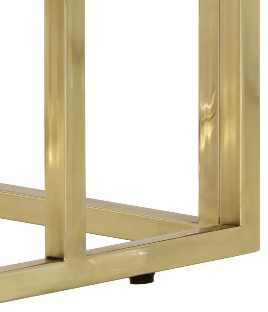 Mesa consola aço inoxidável e vidro temperado dourado