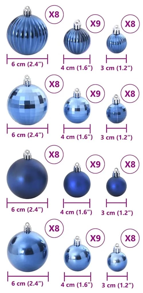 Enfeites de Natal 100 pcs Ø3/4/6 cm azul