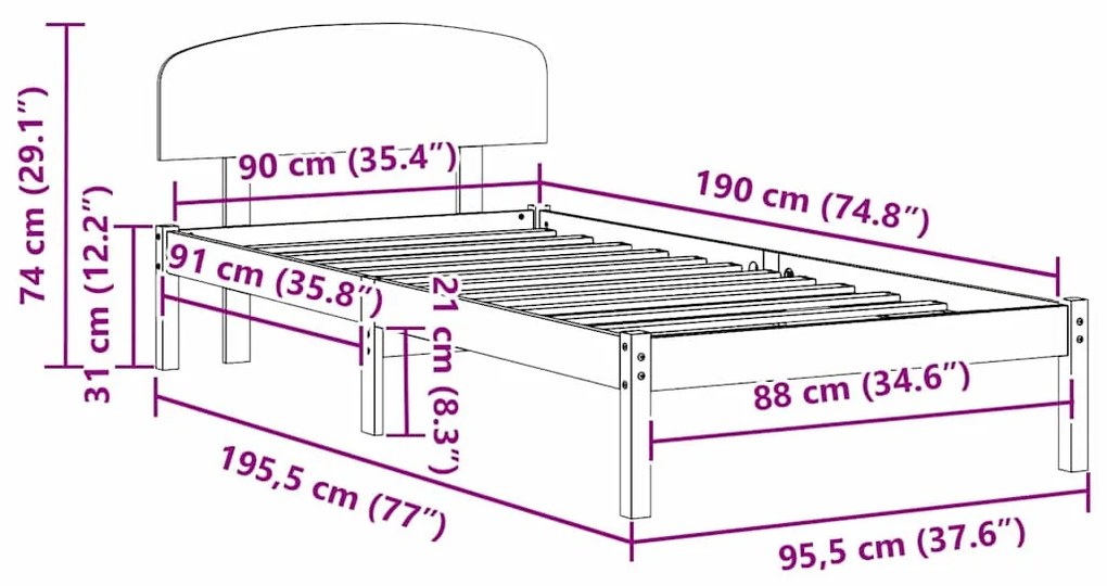 Estrado de Cama com Cabeceira Castanho Encerado 90x190 cm Madeira Maci
