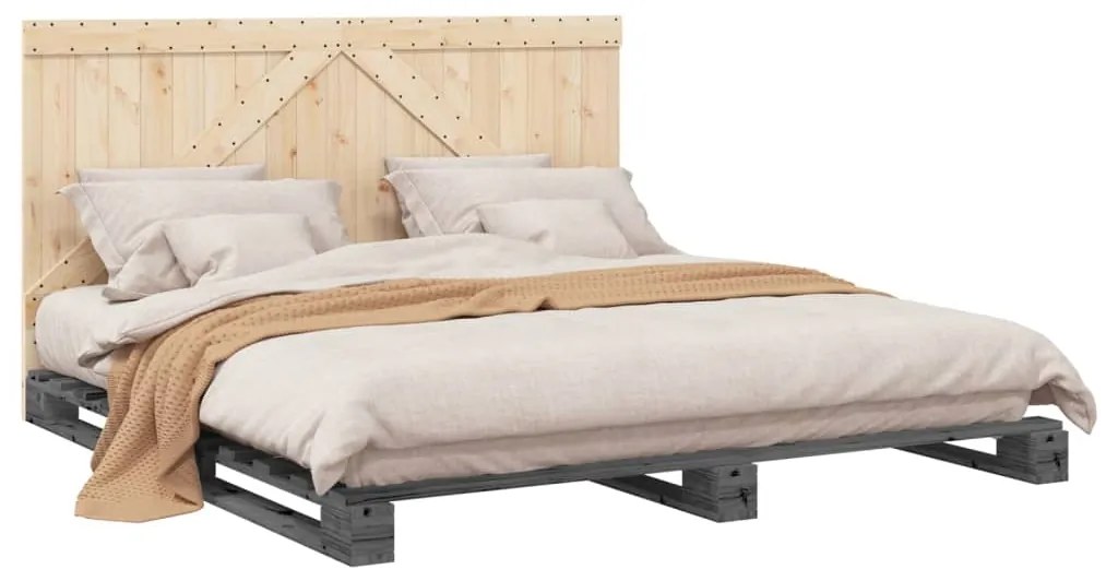 Estrutura de cama com cabeceira 200x200 cm pinho maciço cinza