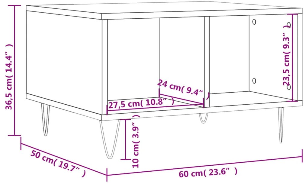 Mesa de centro 60x50x36,5 cm derivados madeira carvalho fumado