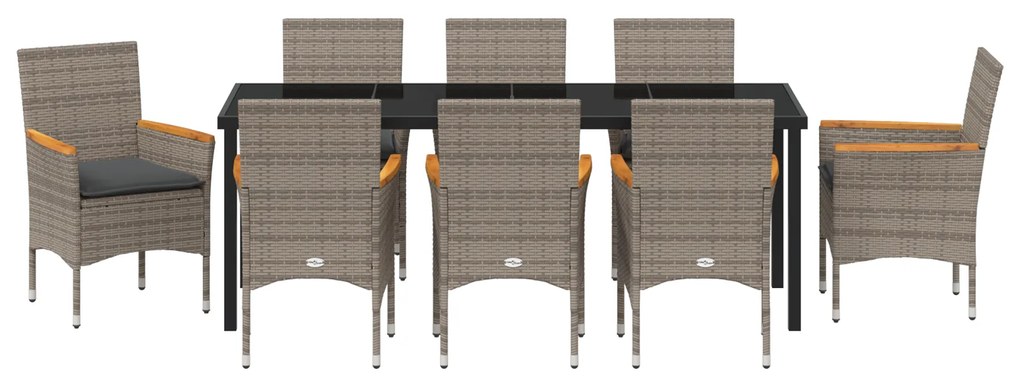 Conjunto de Jantar vidaXL de 9 Peças com Almofadas em Rattan Cinza