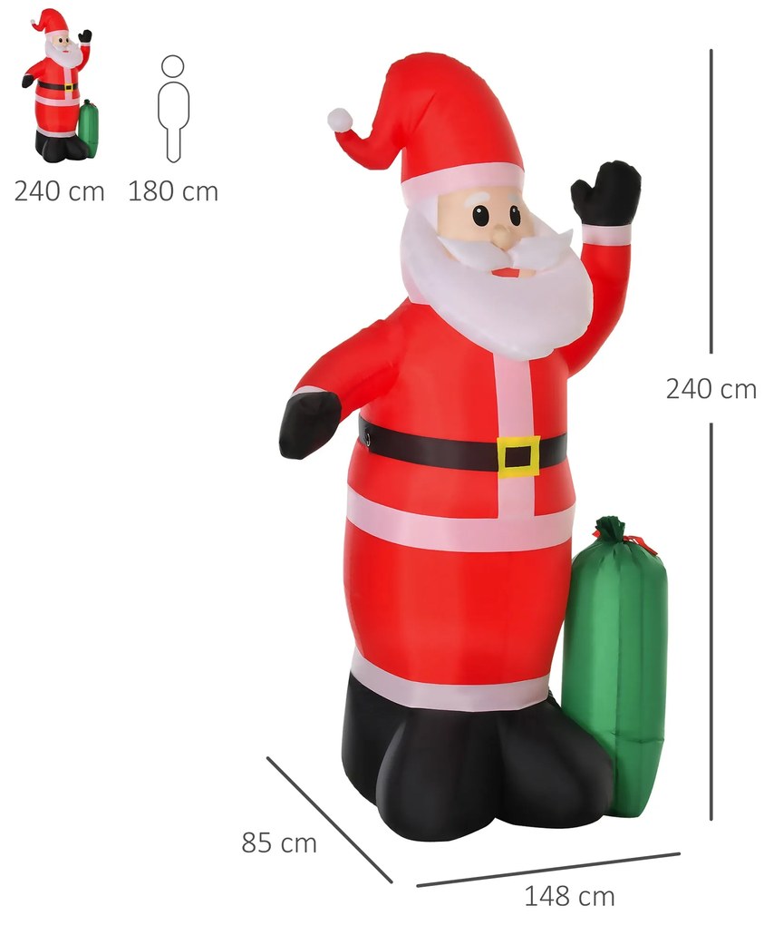 HOMCOM Pai Natal Insuflável com Saco de Presentes 3 Luzes LED IP44 e I