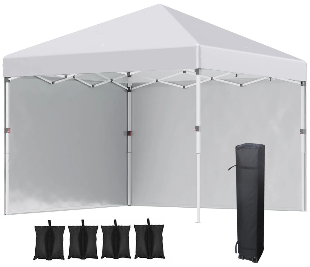 Outsunny Tenda Dobrável Pop-up 297x297x288 cm com 2 Paredes Laterais Anti-UV Altura Ajustável em 3 Níveis e Bolsa de Transporte Branco