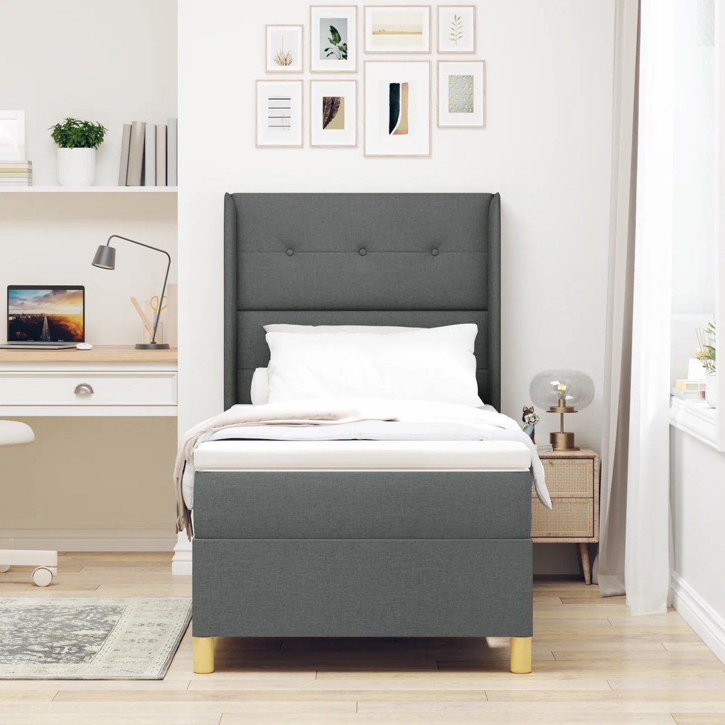 Cama Box Spring vidaXL com Colchão Cinza Escuro 90x200 cm Tecido