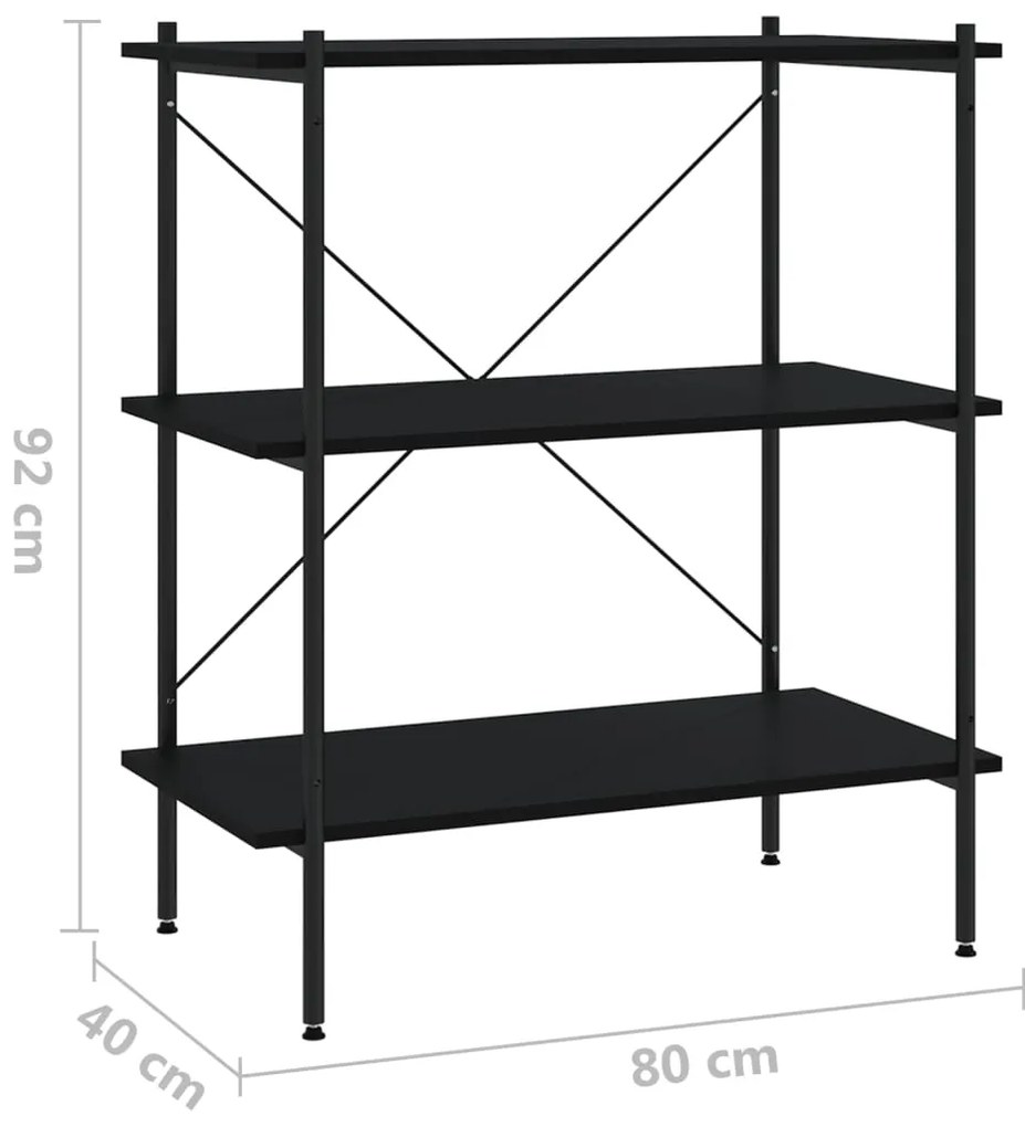 Unidade com 3 prateleiras 80x40x92 cm preto