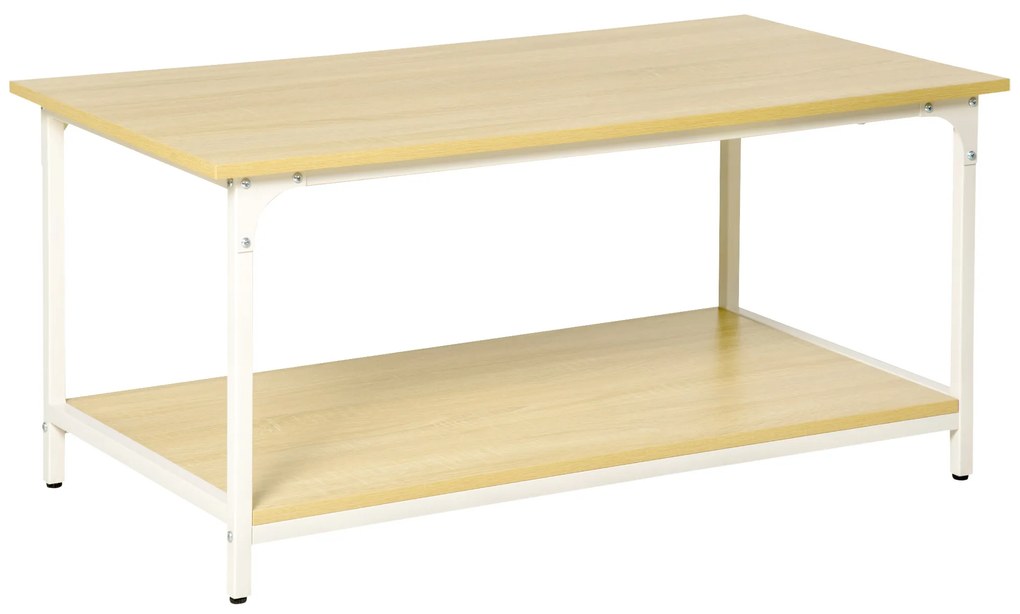 Mesa de Centro para Sala de Estar Moderna Mesa de Centro com Prateleira de Armazenamento Pés Ajustáveis e Estrutura de Aço para Escritório 100x54x45,8