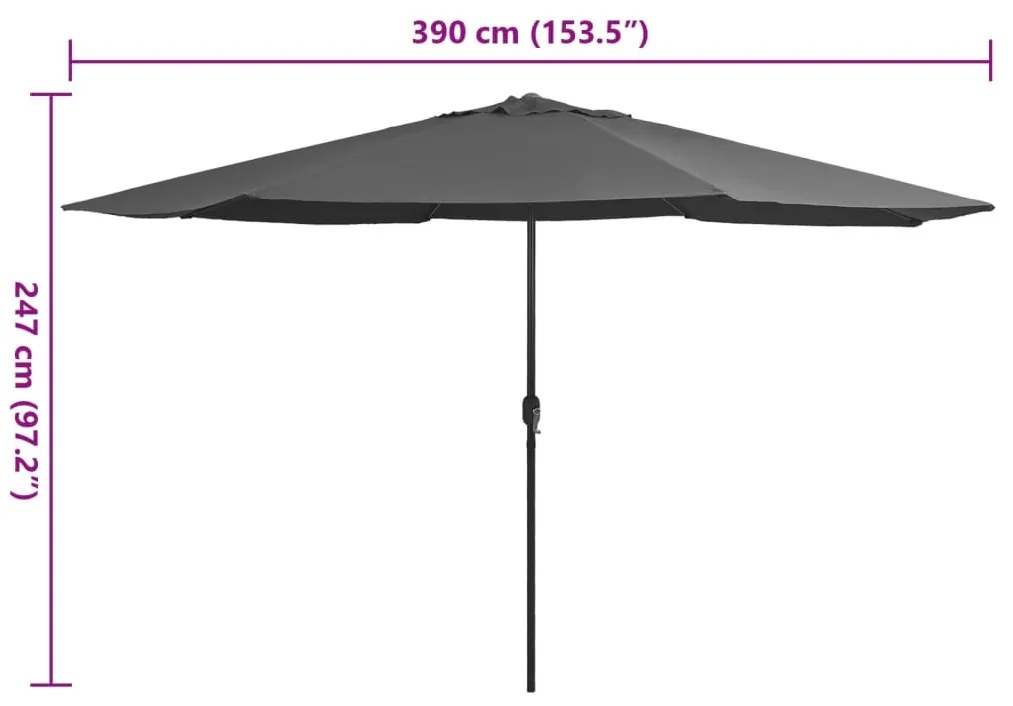 Guarda-sol de jardim com poste de metal 390 cm antracite