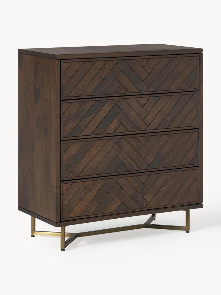 Mango Wood Chest of Drawers Luca with Herringbone Pattern