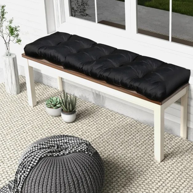 Almofada de assento retangular de banco de jardim com algodão PP maciço para uso interno e externo 132 x 49 x 15 cm Preto