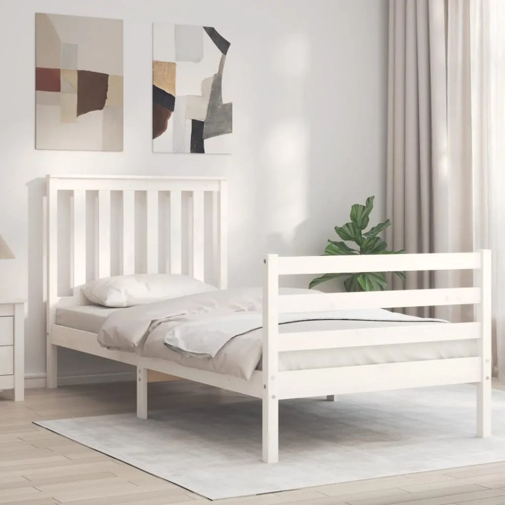 vidaXL Estrutura cama de solteiro c/ cabeceira madeira maciça branco