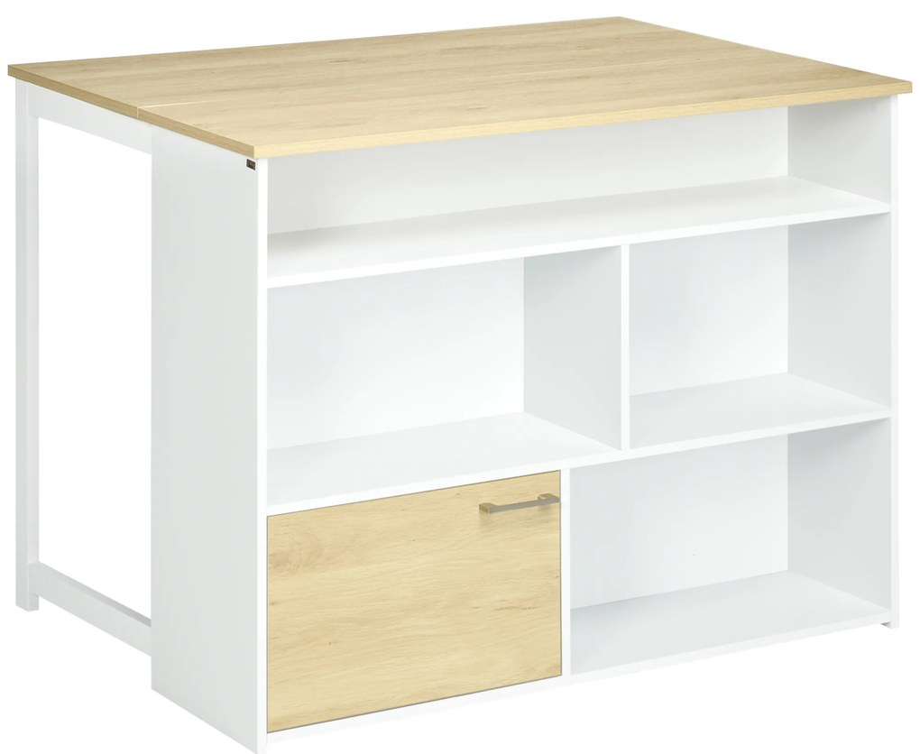 HOMCOM Mesa Alta Extensível com Lateral Dobrável Mesa de Bar com Compartimentos de Armazenamento e 1 Armário 116x79,5x91 cm Branco | Aosom Portugal