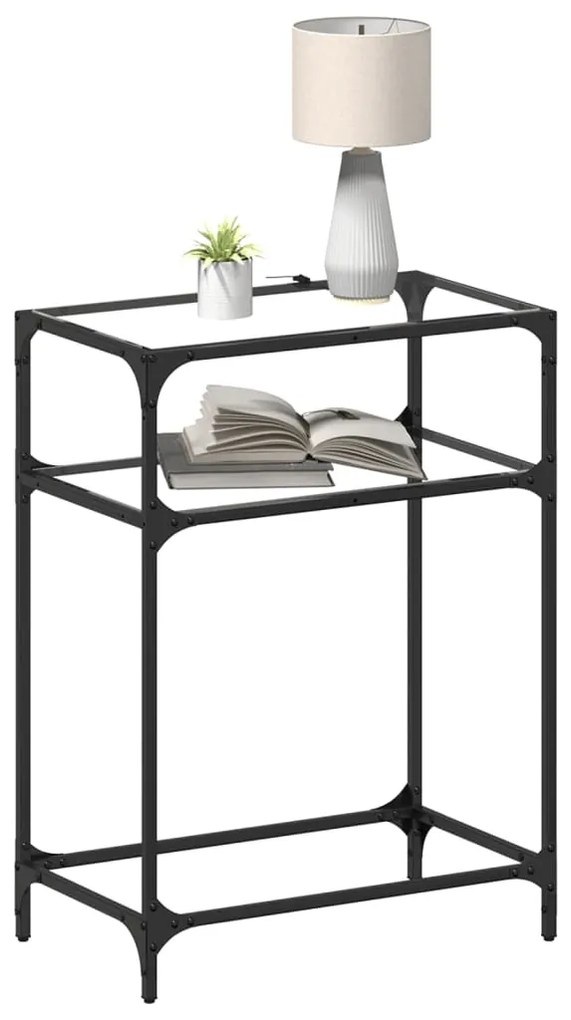 Mesa consola c/ tampo em vidro transparente 60x35x81 cm aço