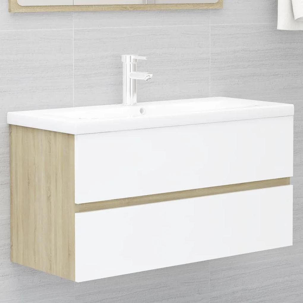 804760 vidaXL Armário lavatório 90x38,5x45cm derivados madeira branco/sonoma