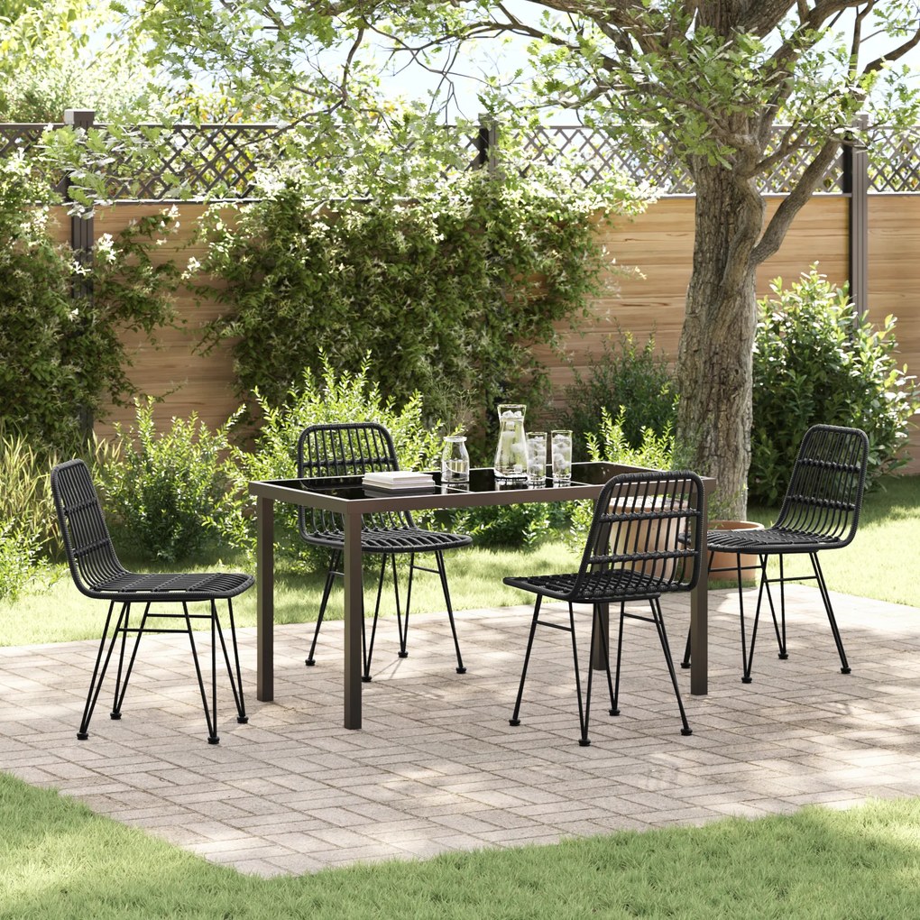 vidaXL Conjunto de Jantar de Jardim 5 Peças Preto Polirattan